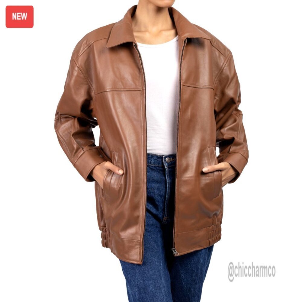 Oversized Lambskin Leather Jacket Women's Plus Size Fall Fashion Outerwear